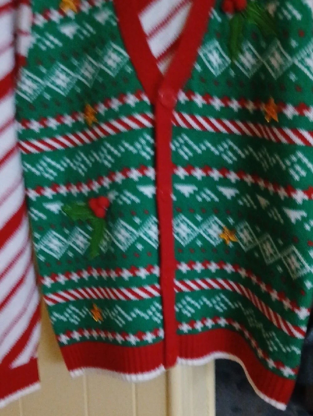 Holiday Green & Red Men's Cardigan Sweater with Bow-Tie Detail
